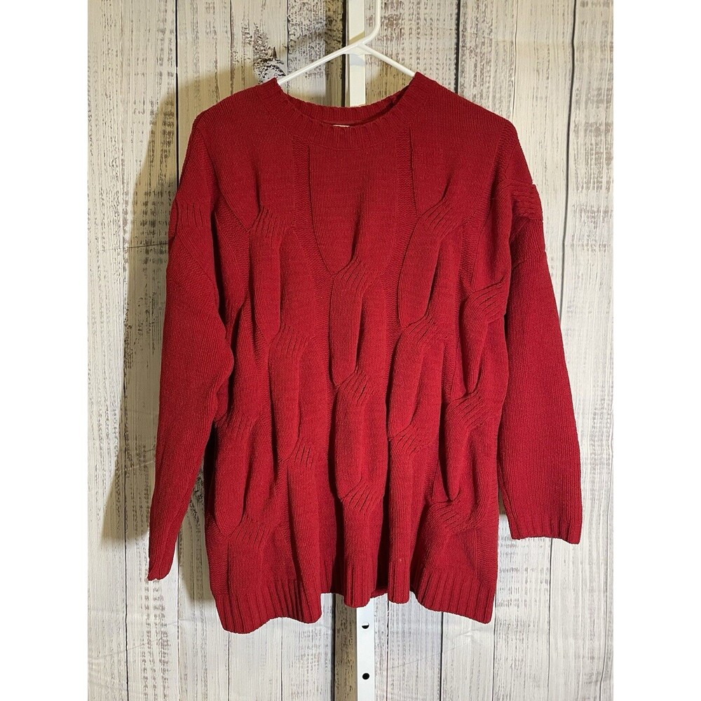 J Jill Chenille Red Sweater Size Small Cable Knit Soft Cozy
